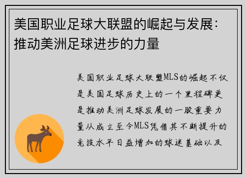 美国职业足球大联盟的崛起与发展：推动美洲足球进步的力量
