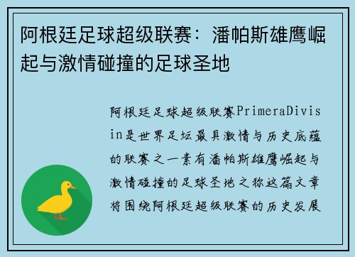阿根廷足球超级联赛：潘帕斯雄鹰崛起与激情碰撞的足球圣地
